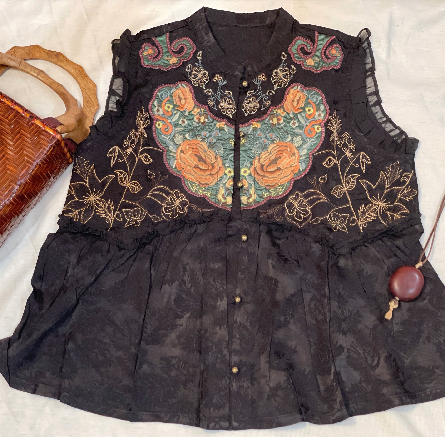 Black Silk Majesty: Oriental-Style Satin Vest with Embroidery –  LavenderScent