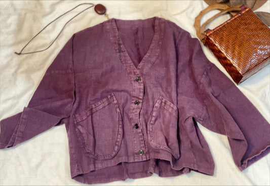 Imperial Purple: Cotton-Linen Women's Coat in Oriental Style