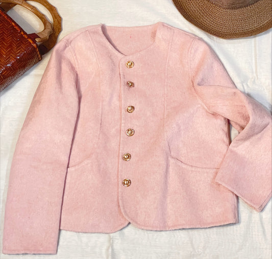 Handcrafted Pink Chanel Tweed Jacket in Oriental Style for Women